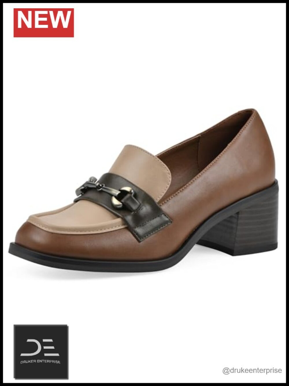 Block Heel Loafer Cushioned Leather Buckle Slip On